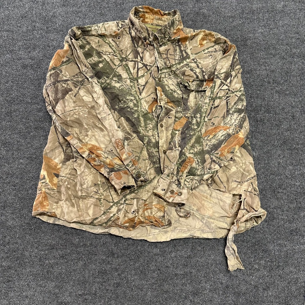 Outfitters Ridge Button Down Mens 3XL Camo Fusion 3-D Long Sleeve Distressed